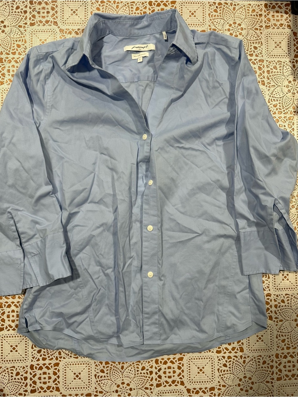 Foxcroft NYC Blue Non Iron Stretch Button Front Shirt Large